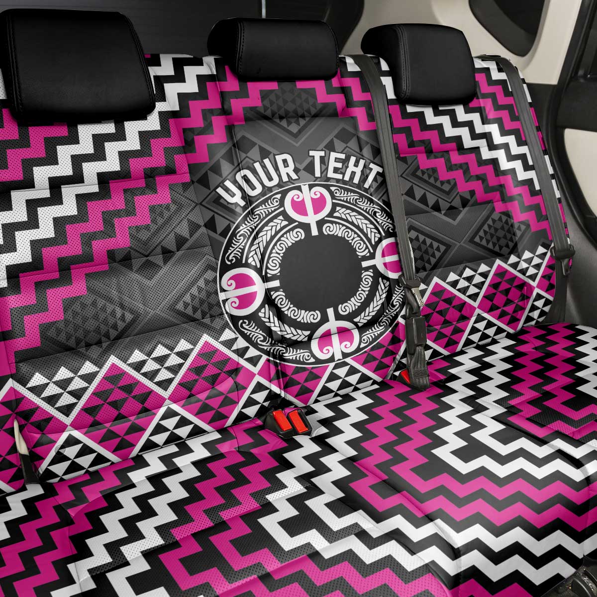 Personalised Aotearoa Niho Taniwha Motif Back Car Seat Cover Pink Style LT9 - Polynesian Pride