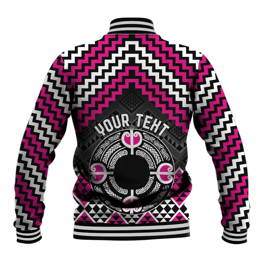 Personalised Aotearoa Niho Taniwha Motif Baseball Jacket Pink Style LT9 - Polynesian Pride