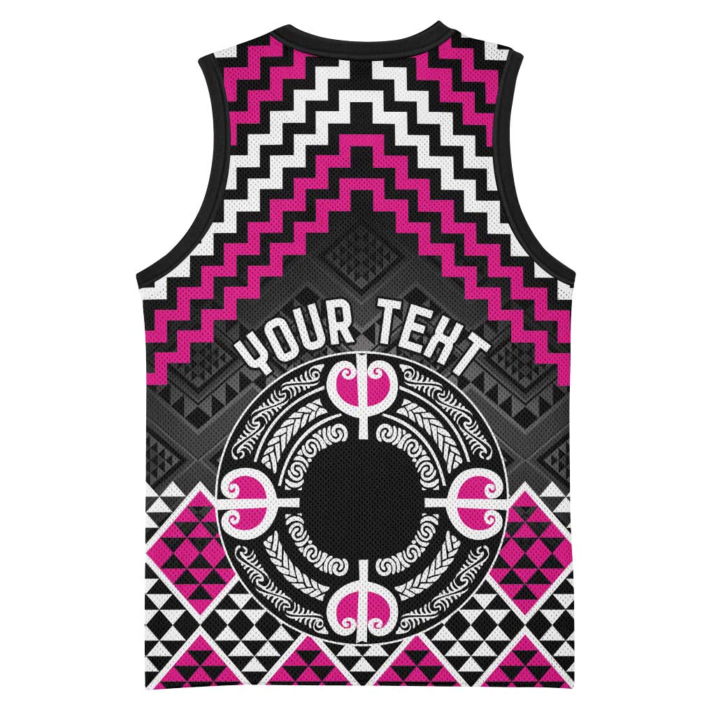 Personalised Aotearoa Niho Taniwha Motif Basketball Jersey Pink Style LT9 - Polynesian Pride