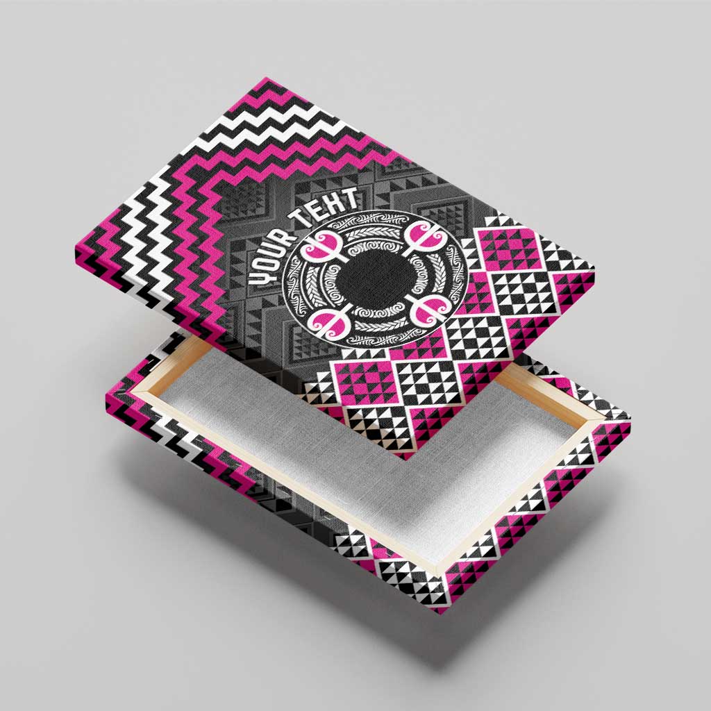 Personalised Aotearoa Niho Taniwha Motif Canvas Wall Art Pink Style LT9 - Polynesian Pride