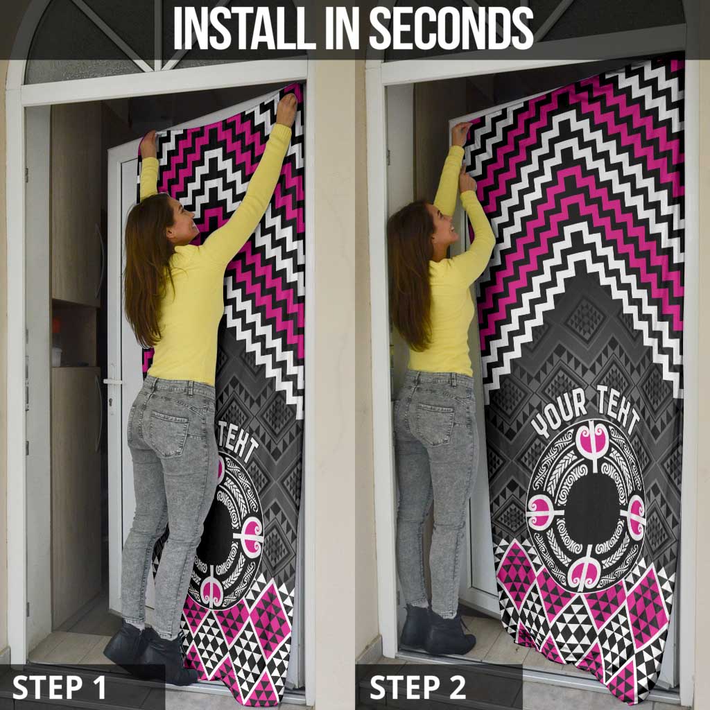 Personalised Aotearoa Niho Taniwha Motif Door Cover Pink Style LT9 - Polynesian Pride