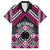 Personalised Aotearoa Niho Taniwha Motif Family Matching Long Sleeve Bodycon Dress and Hawaiian Shirt Pink Style