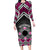 Personalised Aotearoa Niho Taniwha Motif Family Matching Long Sleeve Bodycon Dress and Hawaiian Shirt Pink Style