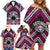 Personalised Aotearoa Niho Taniwha Motif Family Matching Off Shoulder Short Dress and Hawaiian Shirt Pink Style