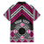 Personalised Aotearoa Niho Taniwha Motif Family Matching Off Shoulder Short Dress and Hawaiian Shirt Pink Style