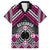 Personalised Aotearoa Niho Taniwha Motif Family Matching Short Sleeve Bodycon Dress and Hawaiian Shirt Pink Style