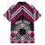 Personalised Aotearoa Niho Taniwha Motif Family Matching Short Sleeve Bodycon Dress and Hawaiian Shirt Pink Style