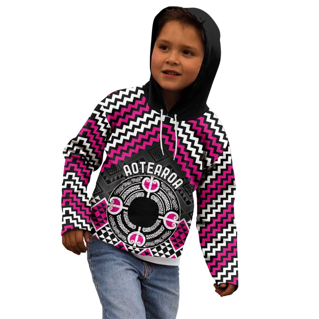 Personalised Aotearoa Niho Taniwha Motif Kid Hoodie Pink Style LT9 - Polynesian Pride