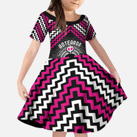 Personalised Aotearoa Niho Taniwha Motif Kid Short Sleeve Dress Pink Style LT9 KID Pink - Polynesian Pride