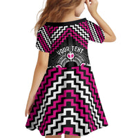 Personalised Aotearoa Niho Taniwha Motif Kid Short Sleeve Dress Pink Style LT9 - Polynesian Pride