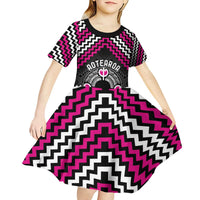 Personalised Aotearoa Niho Taniwha Motif Kid Short Sleeve Dress Pink Style LT9 - Polynesian Pride