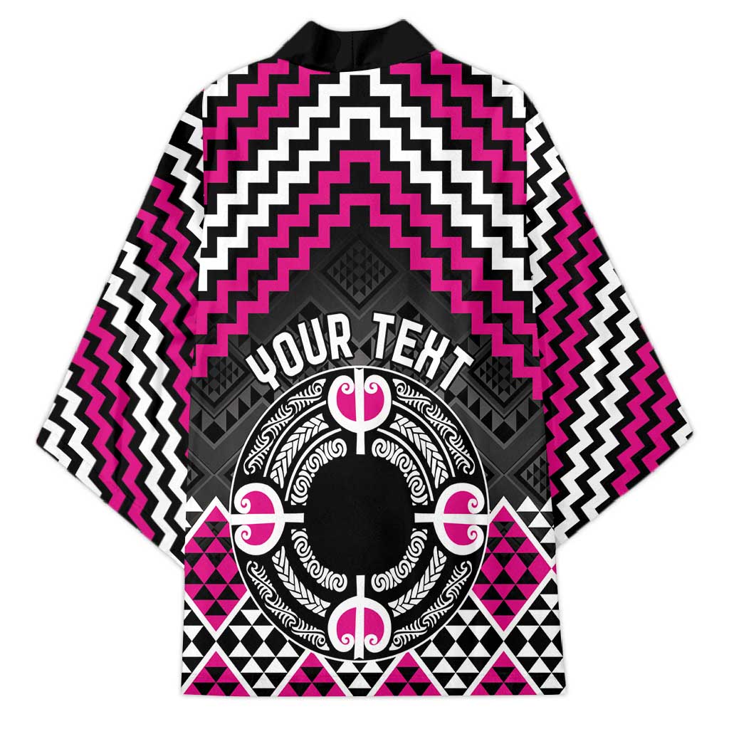 Personalised Aotearoa Niho Taniwha Motif Kimono Pink Style LT9 - Polynesian Pride