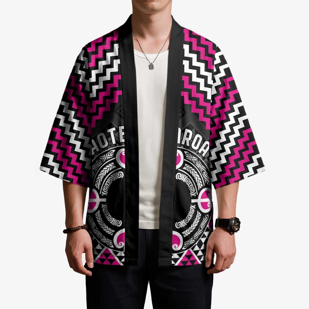 Personalised Aotearoa Niho Taniwha Motif Kimono Pink Style LT9 - Polynesian Pride
