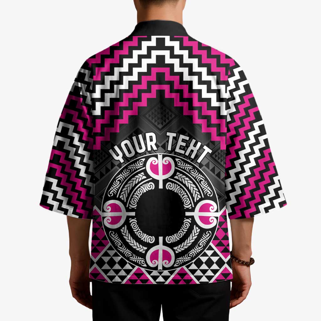 Personalised Aotearoa Niho Taniwha Motif Kimono Pink Style LT9 - Polynesian Pride