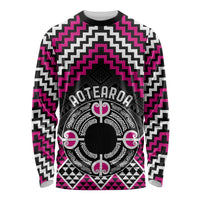 Personalised Aotearoa Niho Taniwha Motif Long Sleeve Shirt Pink Style LT9 Unisex Pink - Polynesian Pride