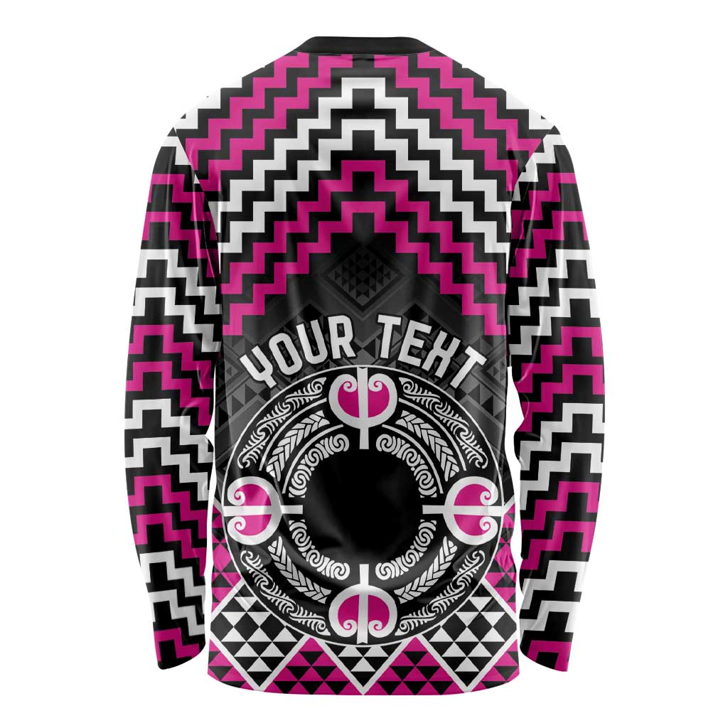 Personalised Aotearoa Niho Taniwha Motif Long Sleeve Shirt Pink Style LT9 - Polynesian Pride