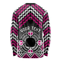 Personalised Aotearoa Niho Taniwha Motif Long Sleeve Shirt Pink Style LT9 - Polynesian Pride