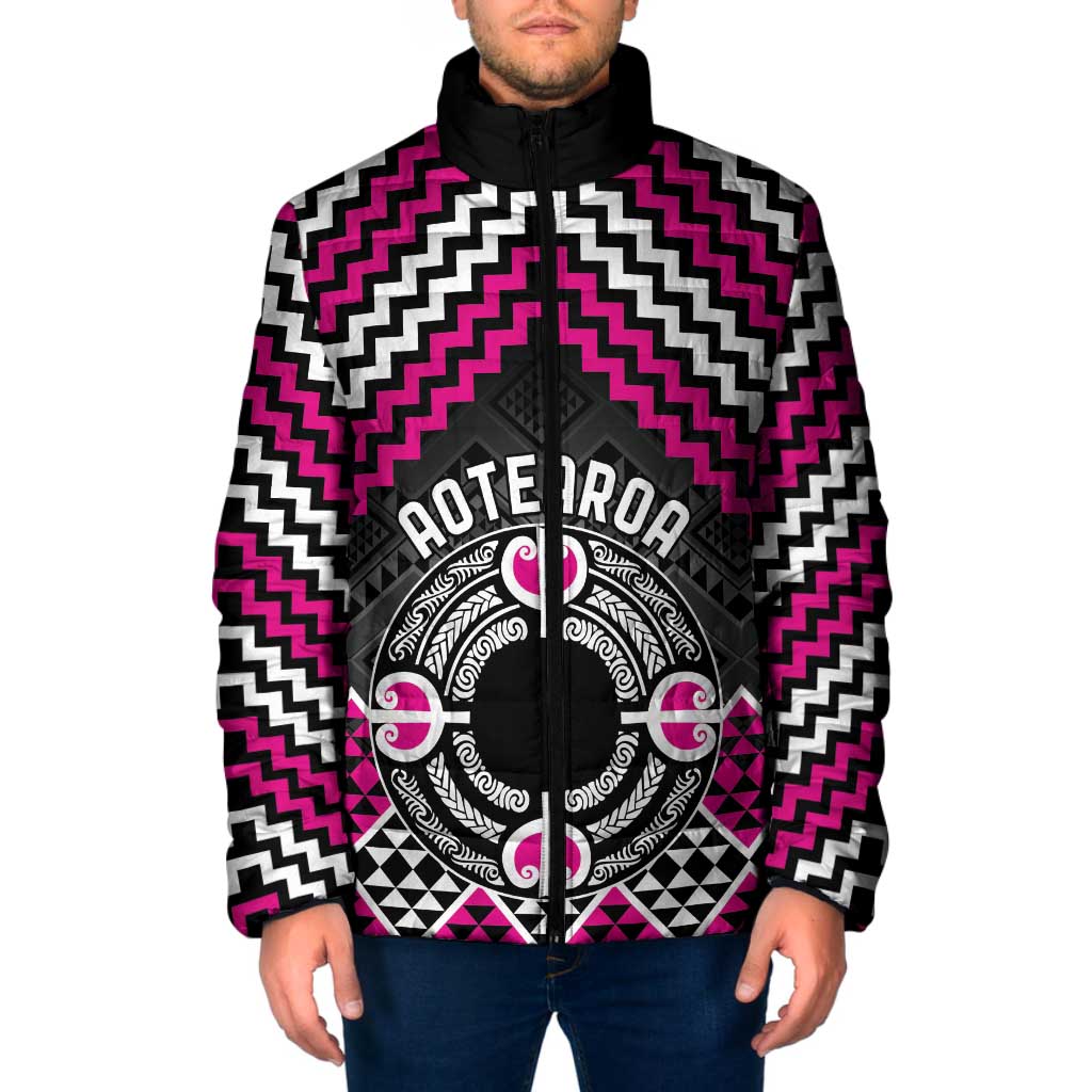 Personalised Aotearoa Niho Taniwha Motif Padded Jacket Pink Style LT9 Men Pink - Polynesian Pride
