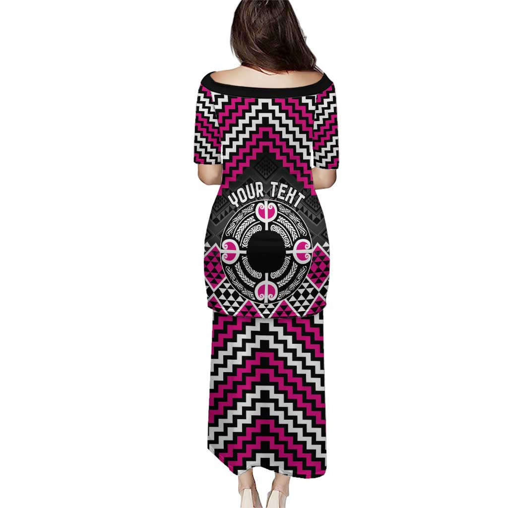 Personalised Aotearoa Niho Taniwha Motif Puletasi Pink Style LT9 - Polynesian Pride