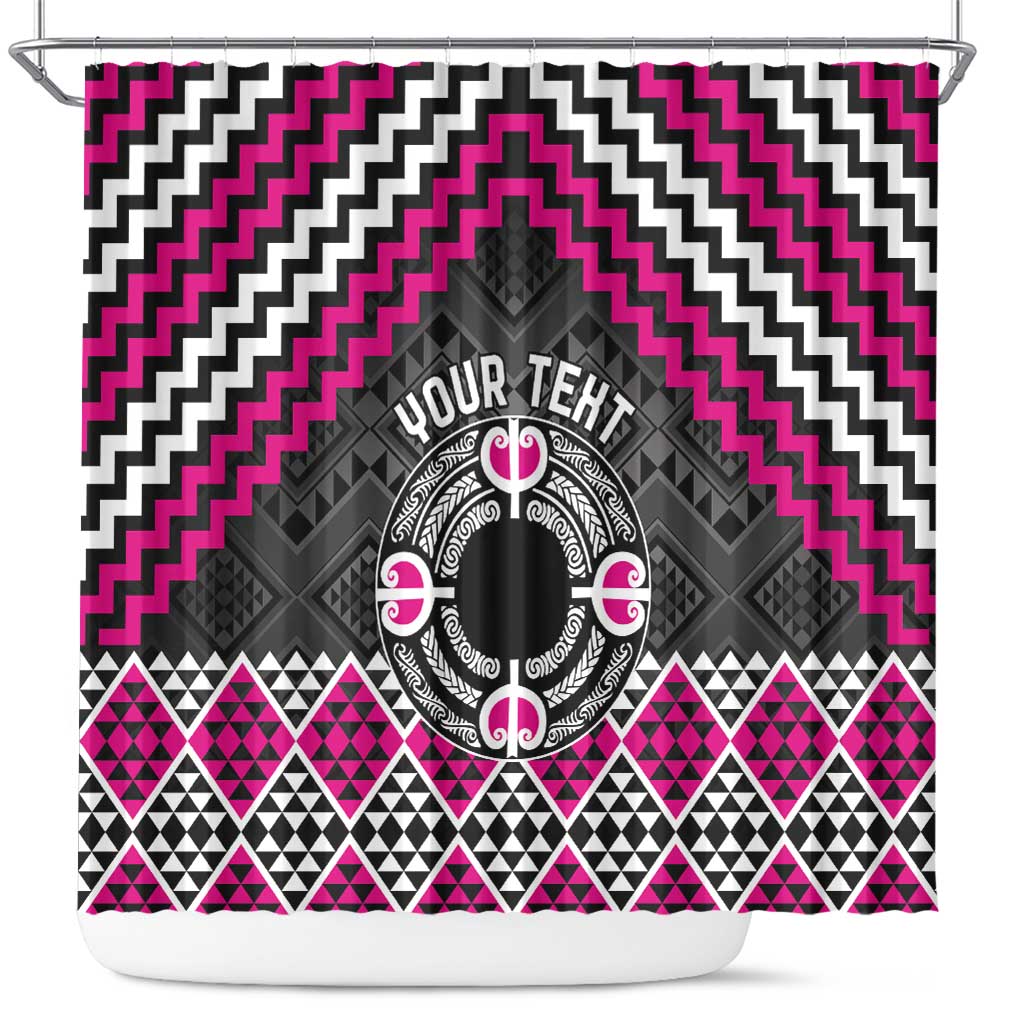 Personalised Aotearoa Niho Taniwha Motif Shower Curtain Pink Style LT9 Pink - Polynesian Pride
