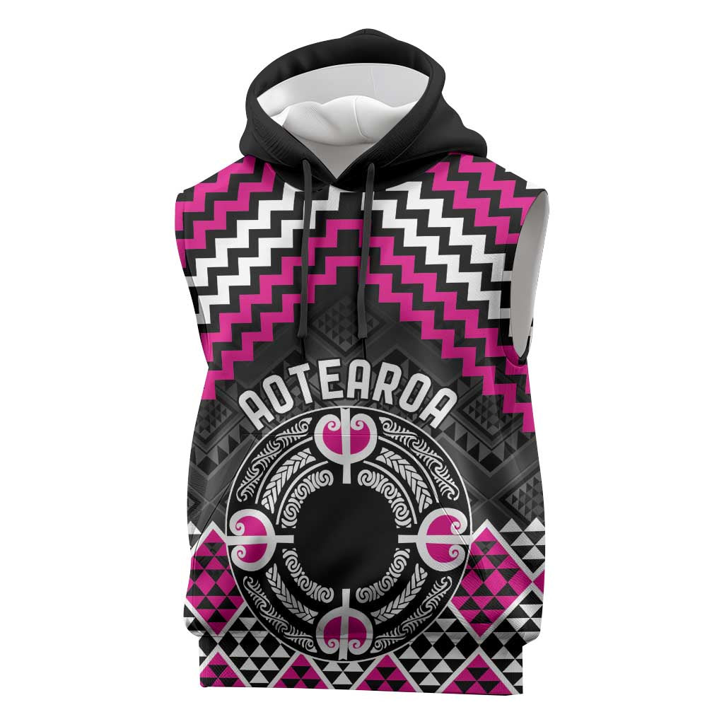 Personalised Aotearoa Niho Taniwha Motif Sleeveless Hoodie Pink Style LT9 Pink - Polynesian Pride