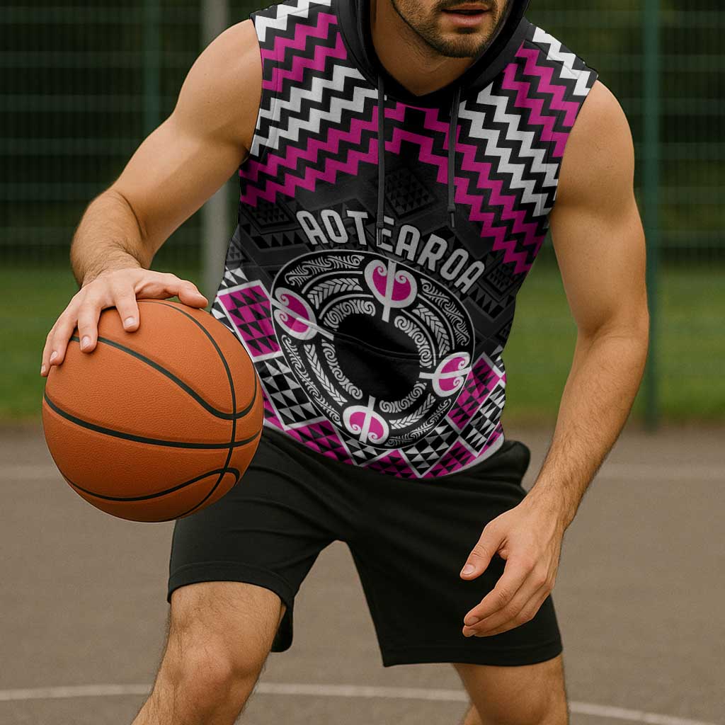 Personalised Aotearoa Niho Taniwha Motif Sleeveless Hoodie Pink Style LT9 - Polynesian Pride