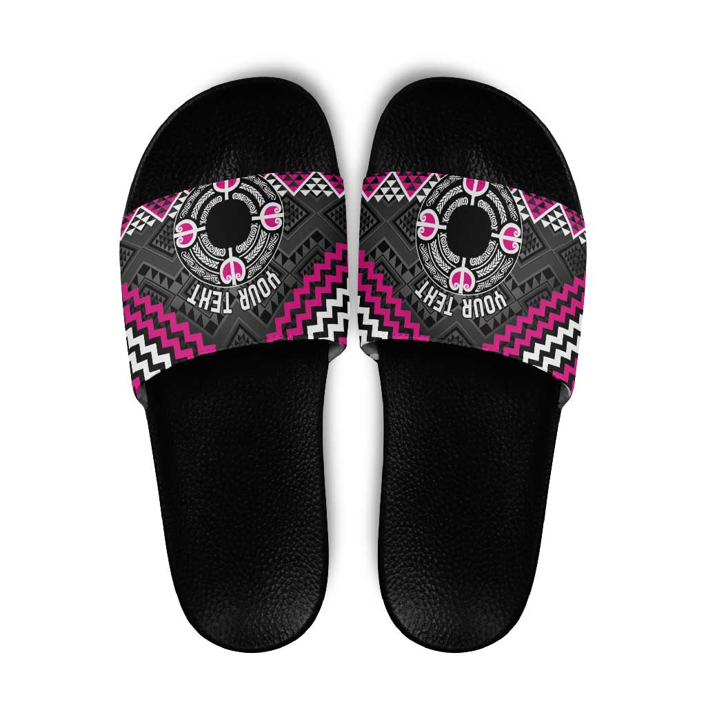 Personalised Aotearoa Niho Taniwha Motif Slide Sandals Pink Style LT9 Pink - Polynesian Pride