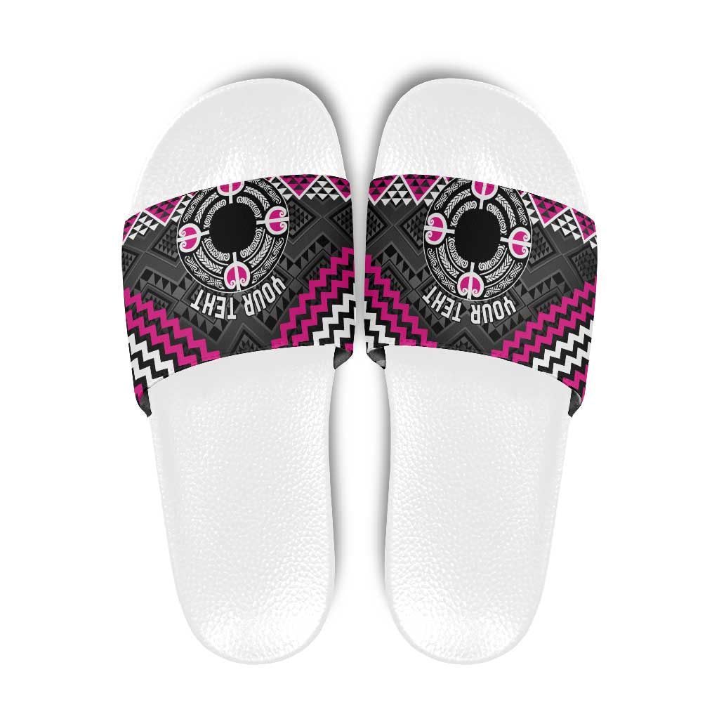 Personalised Aotearoa Niho Taniwha Motif Slide Sandals Pink Style LT9 Pink - Polynesian Pride