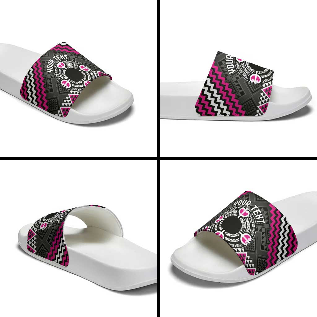 Personalised Aotearoa Niho Taniwha Motif Slide Sandals Pink Style LT9 - Polynesian Pride