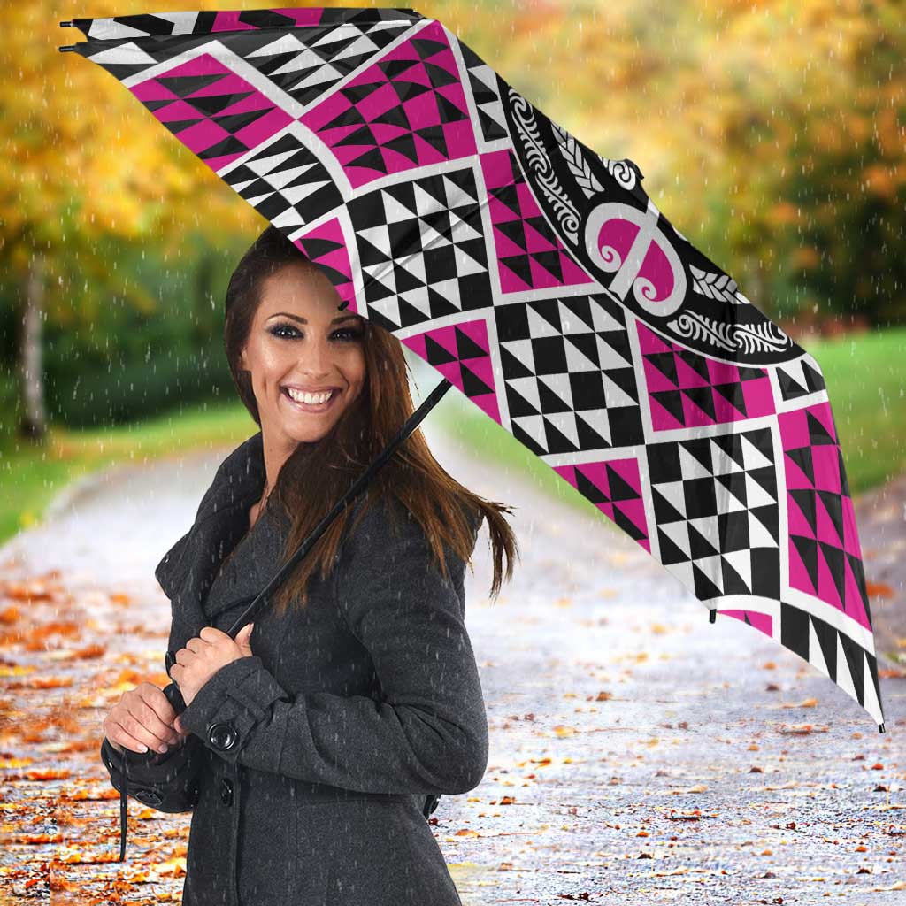 Personalised Aotearoa Niho Taniwha Motif Umbrella Pink Style LT9 - Polynesian Pride