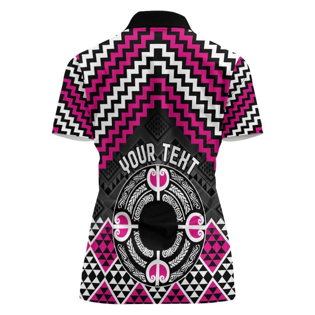 Personalised Aotearoa Niho Taniwha Motif Women Polo Shirt Pink Style LT9 - Polynesian Pride