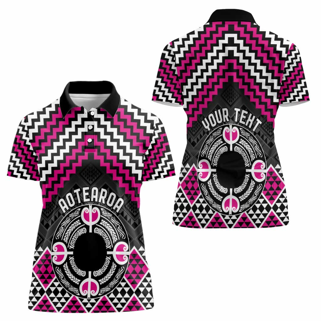 Personalised Aotearoa Niho Taniwha Motif Women Polo Shirt Pink Style LT9 - Polynesian Pride