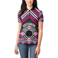 Personalised Aotearoa Niho Taniwha Motif Women Polo Shirt Pink Style LT9 - Polynesian Pride