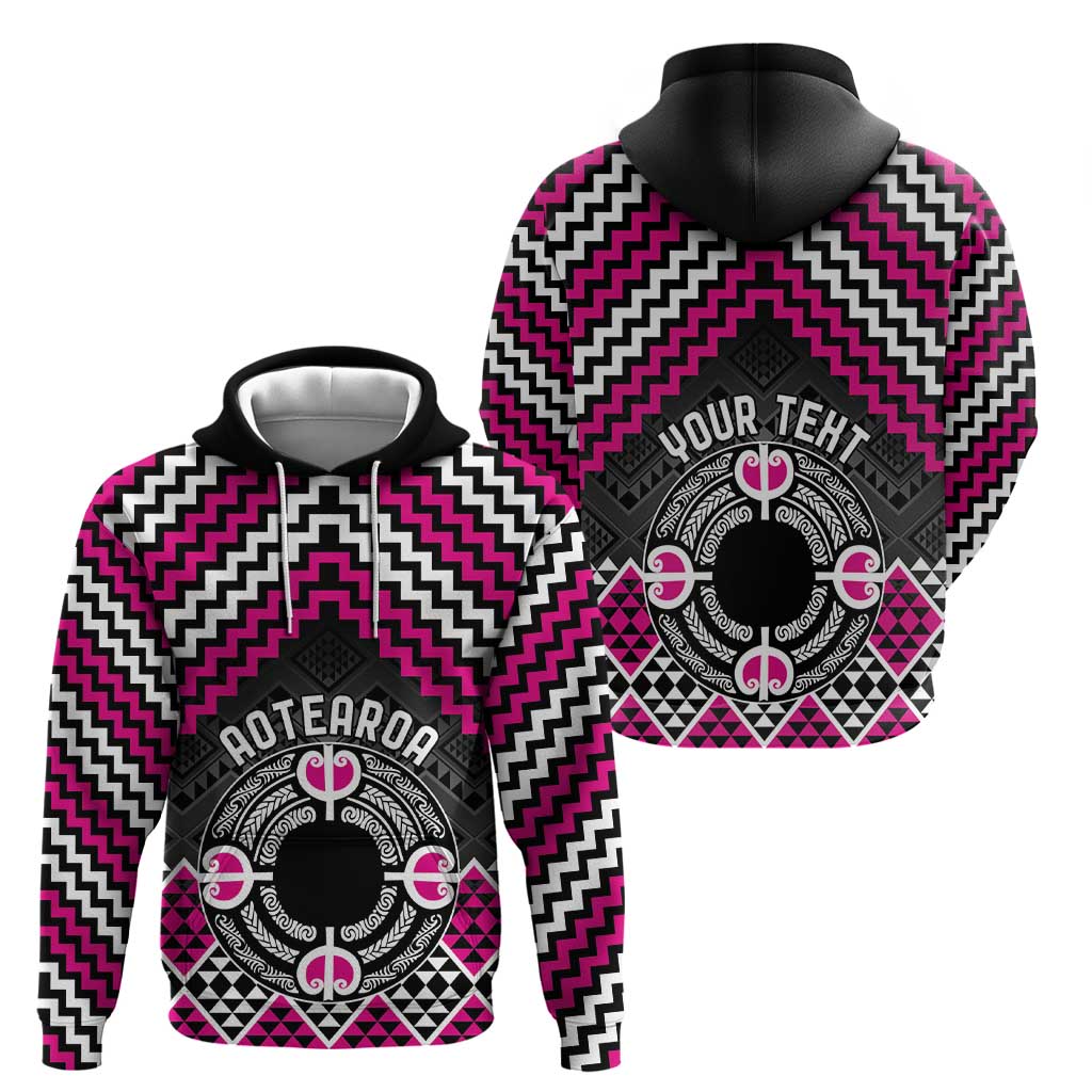Personalised Aotearoa Niho Taniwha Motif Zip Hoodie Pink Style LT9 - Polynesian Pride