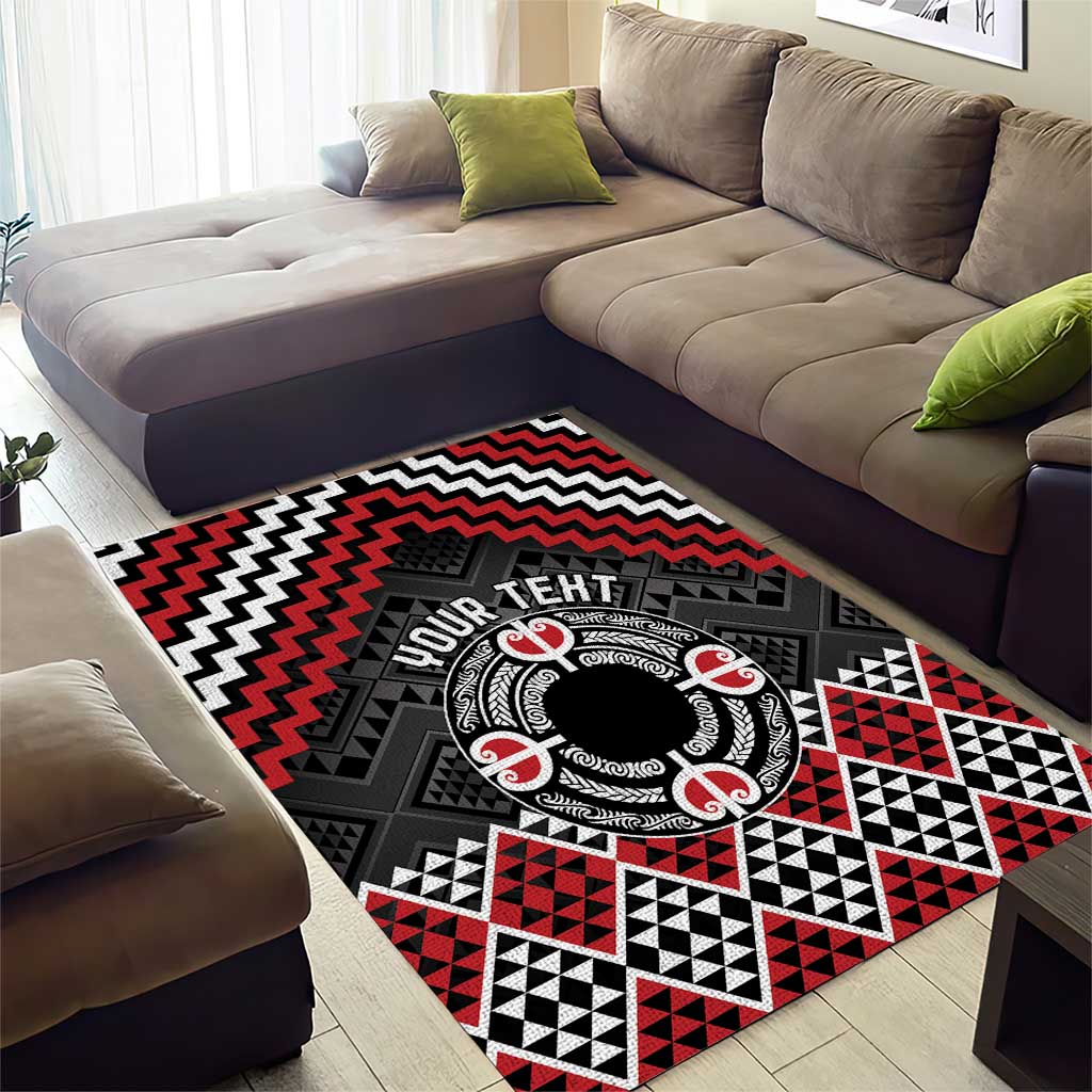 Personalised Aotearoa Niho Taniwha Motif Area Rug Red Style LT9 - Polynesian Pride