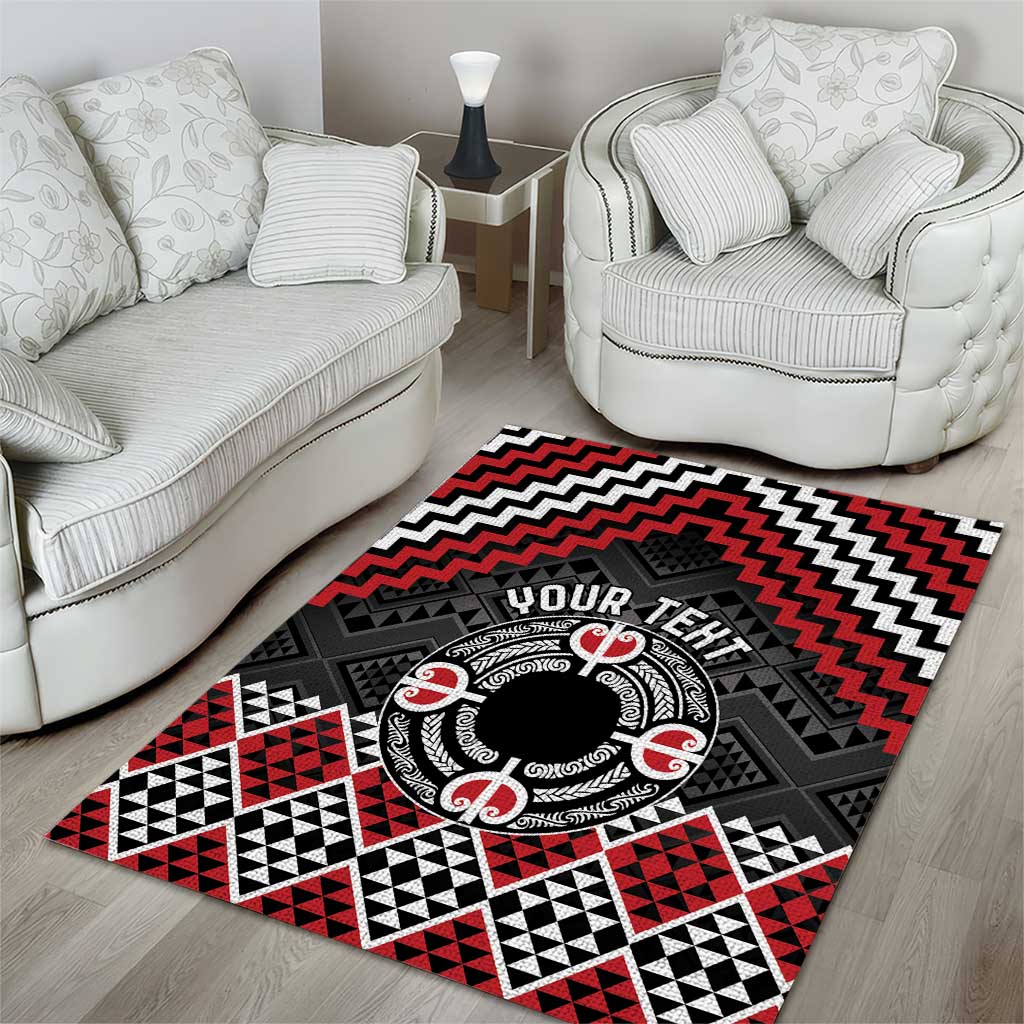 Personalised Aotearoa Niho Taniwha Motif Area Rug Red Style LT9 - Polynesian Pride