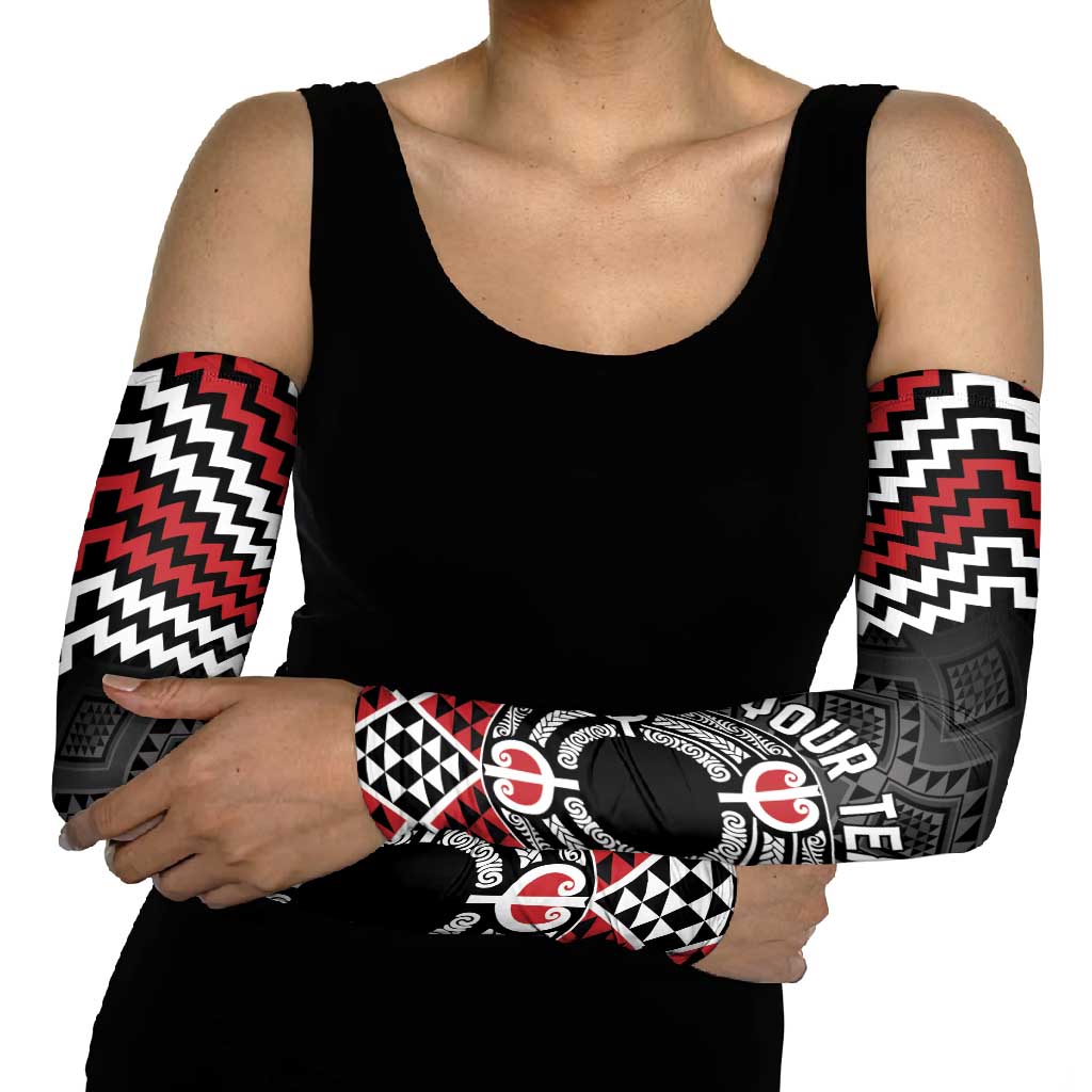Personalised Aotearoa Niho Taniwha Motif Arm Sleeves Red Style LT9 - Polynesian Pride