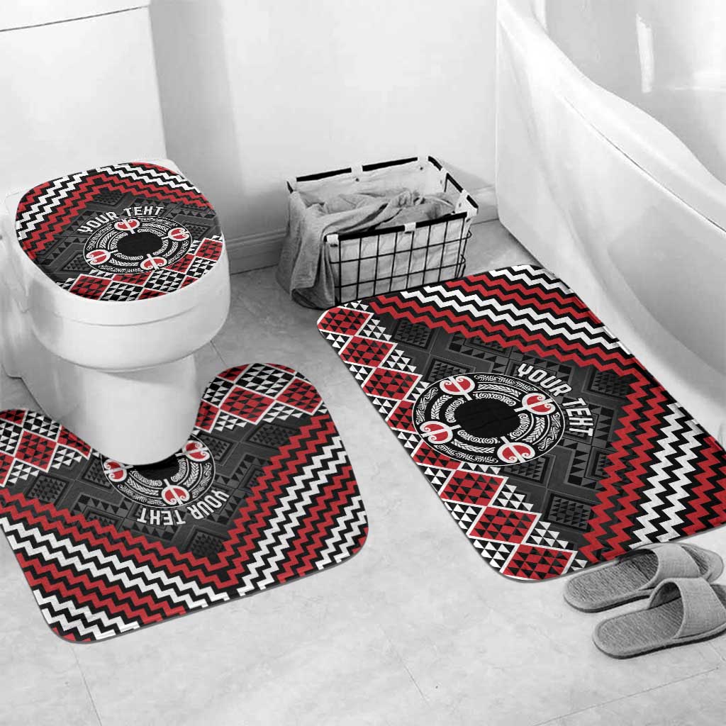 Personalised Aotearoa Niho Taniwha Motif Bathroom Set Red Style LT9 Mat Set Only (3 pcs) One Size Red - Polynesian Pride