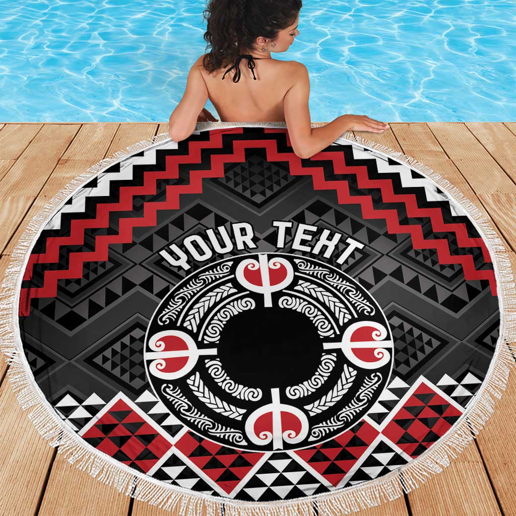Personalised Aotearoa Niho Taniwha Motif Beach Blanket Red Style LT9 - Polynesian Pride