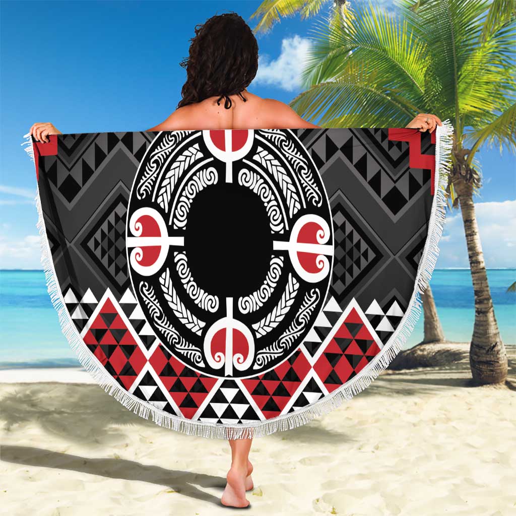 Personalised Aotearoa Niho Taniwha Motif Beach Blanket Red Style LT9 - Polynesian Pride
