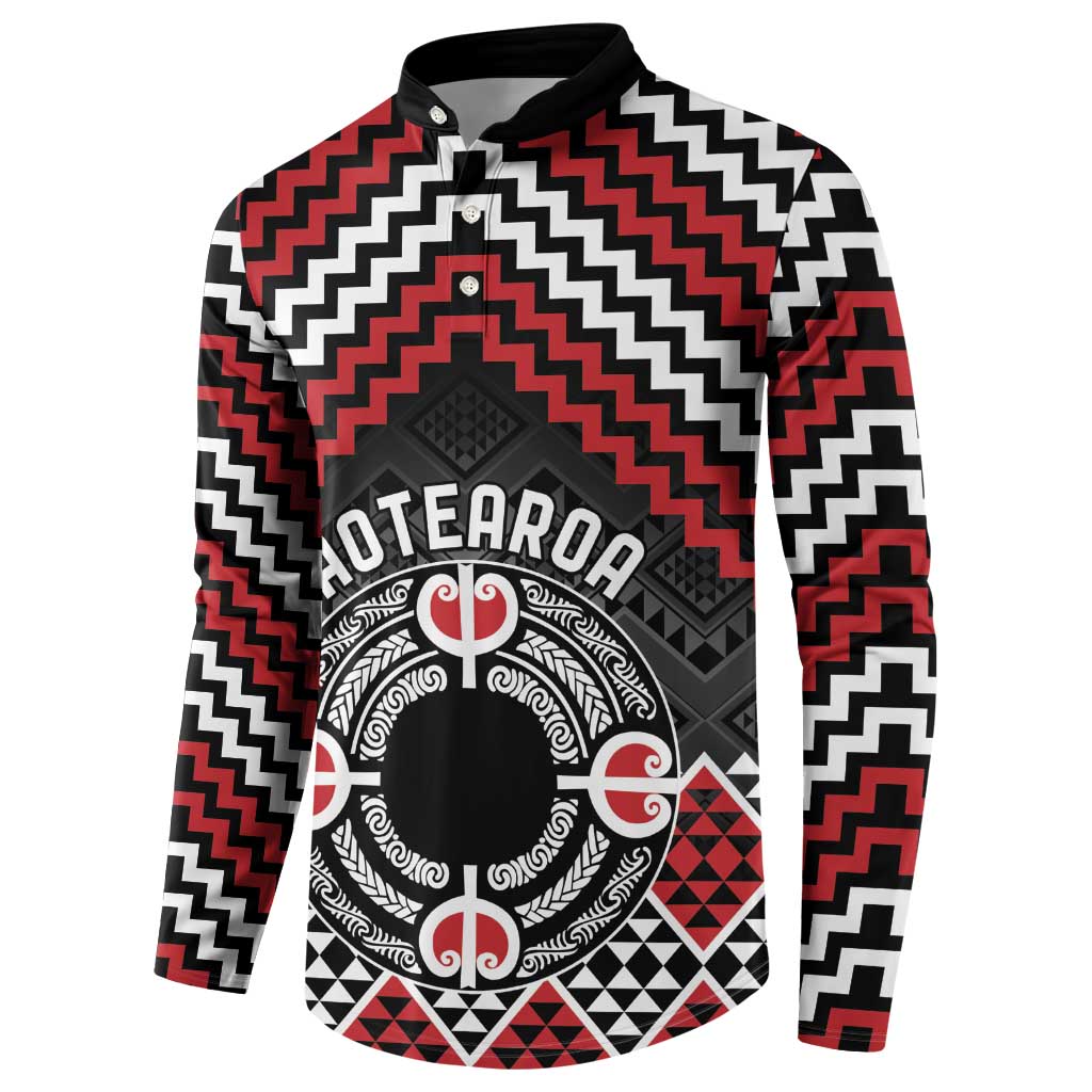 Personalised Aotearoa Niho Taniwha Motif Button Sweatshirt Red Style LT9 - Polynesian Pride