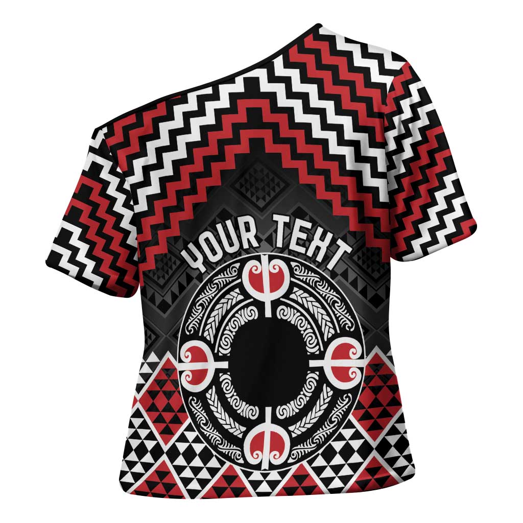 Personalised Aotearoa Niho Taniwha Motif Cross Shoulder Shirt Red Style LT9 - Polynesian Pride