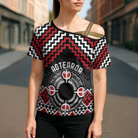Personalised Aotearoa Niho Taniwha Motif Cross Shoulder Shirt Red Style LT9 - Polynesian Pride