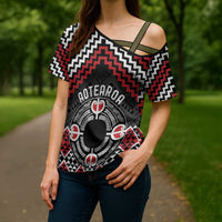 Personalised Aotearoa Niho Taniwha Motif Cross Shoulder Shirt Red Style LT9 - Polynesian Pride