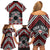 Personalised Aotearoa Niho Taniwha Motif Family Matching Off Shoulder Short Dress and Hawaiian Shirt Red Style