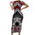 Personalised Aotearoa Niho Taniwha Motif Family Matching Short Sleeve Bodycon Dress and Hawaiian Shirt Red Style