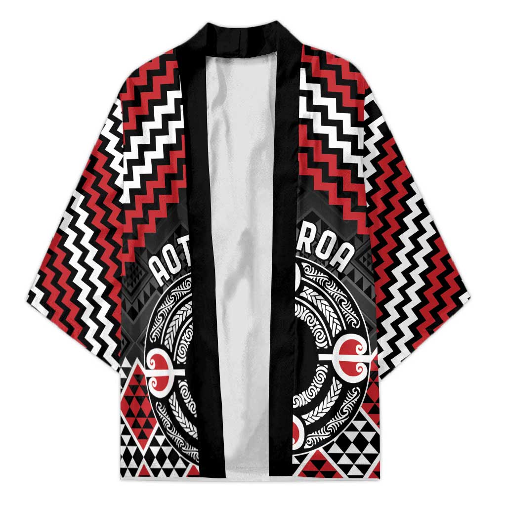 Personalised Aotearoa Niho Taniwha Motif Kimono Red Style LT9 Unisex Red - Polynesian Pride