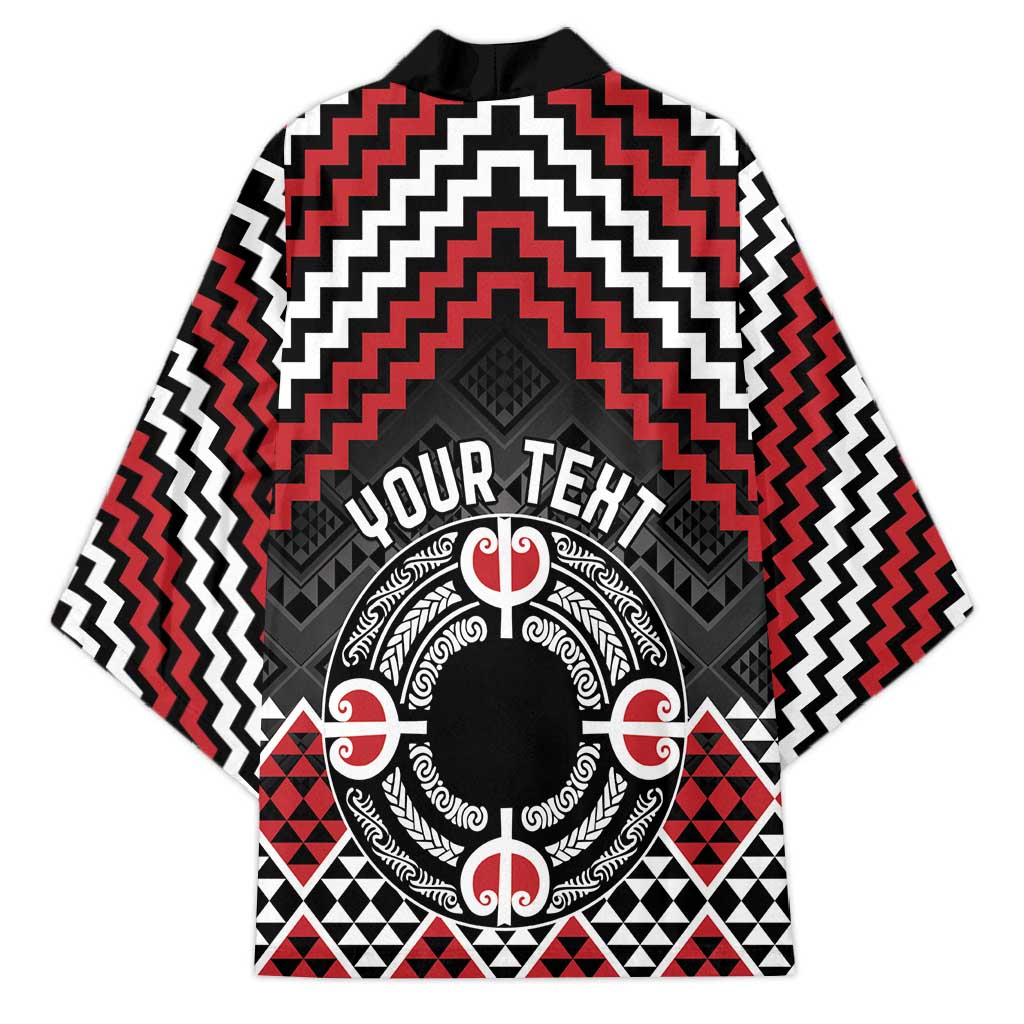 Personalised Aotearoa Niho Taniwha Motif Kimono Red Style LT9 - Polynesian Pride