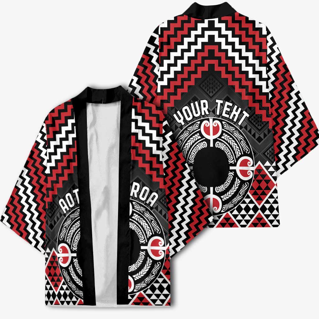 Personalised Aotearoa Niho Taniwha Motif Kimono Red Style LT9 - Polynesian Pride