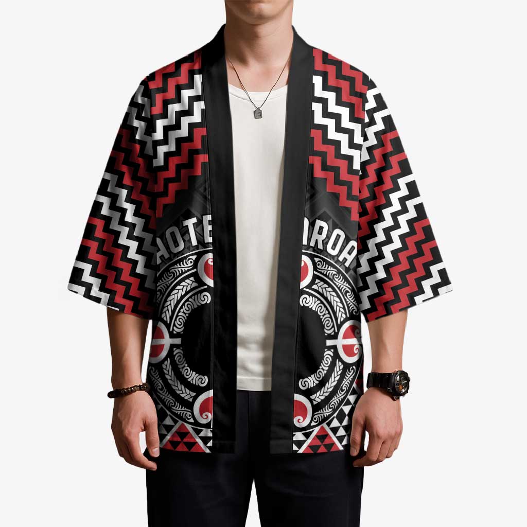 Personalised Aotearoa Niho Taniwha Motif Kimono Red Style LT9 - Polynesian Pride